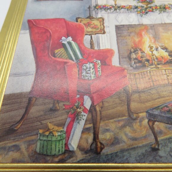 Vintage Christmas Tree Fireplace Room Setting Scene Nostalgic Festive Postcard - Picture 7 of 10